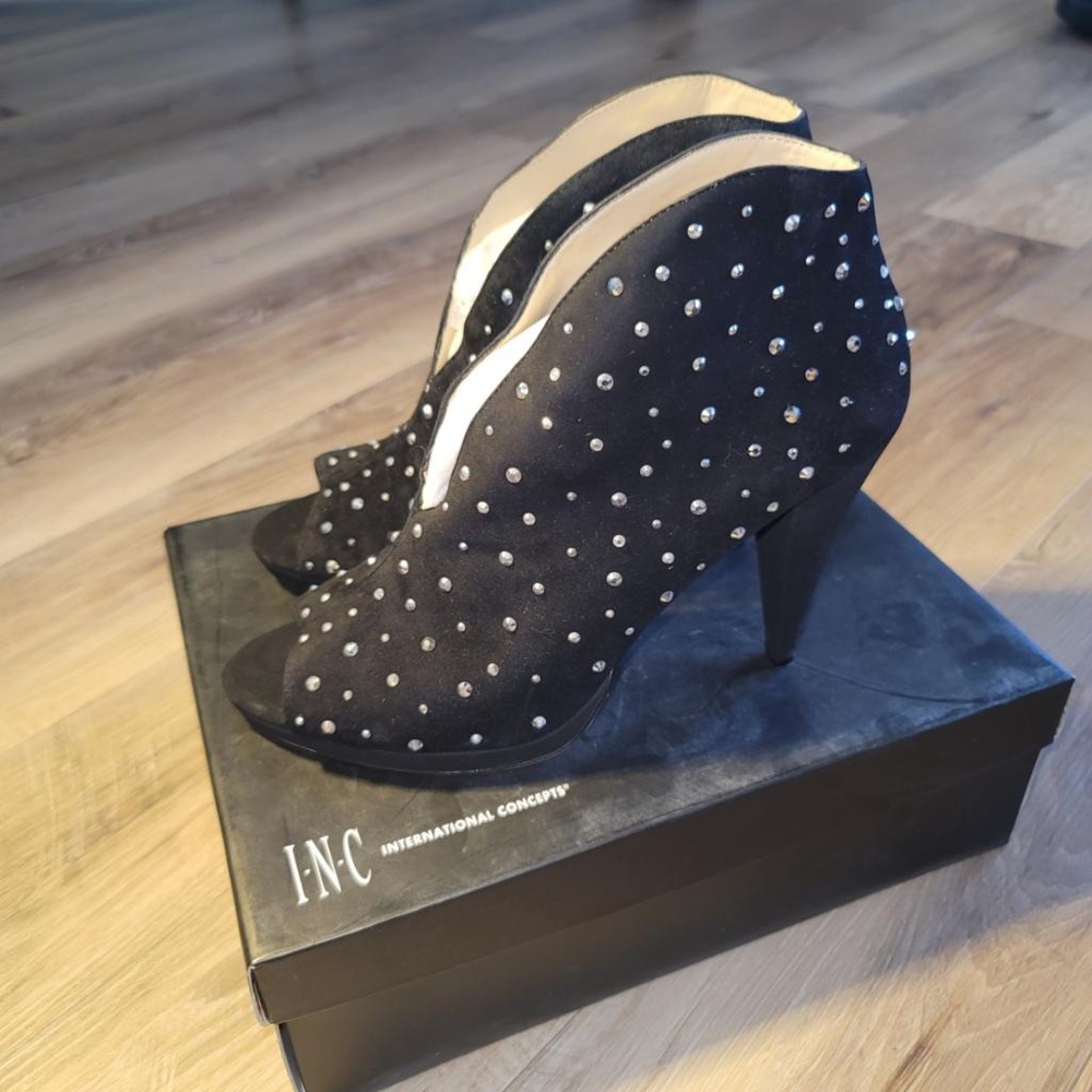 INC open-toe booties with rhinestones